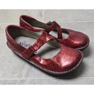 Alegria Red Iridescent Mary Jane Comfort Shoes Womens 37 7/7.5 Leather Day 366